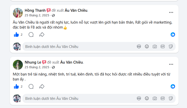 Bình luận Facebook về Âu Văn Chiều