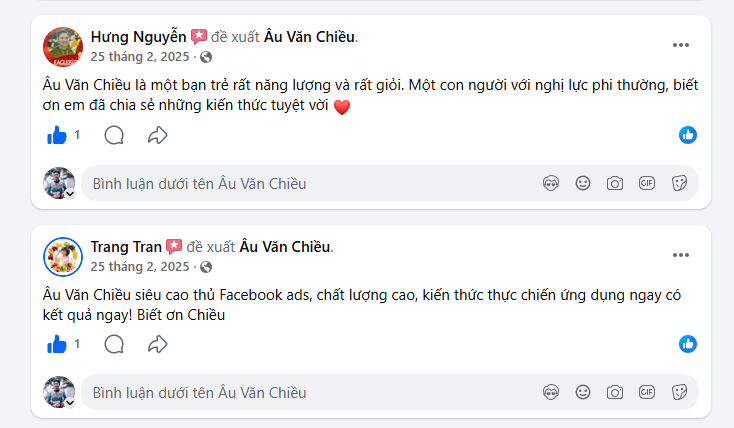 Bình luận Facebook về Âu Văn Chiều