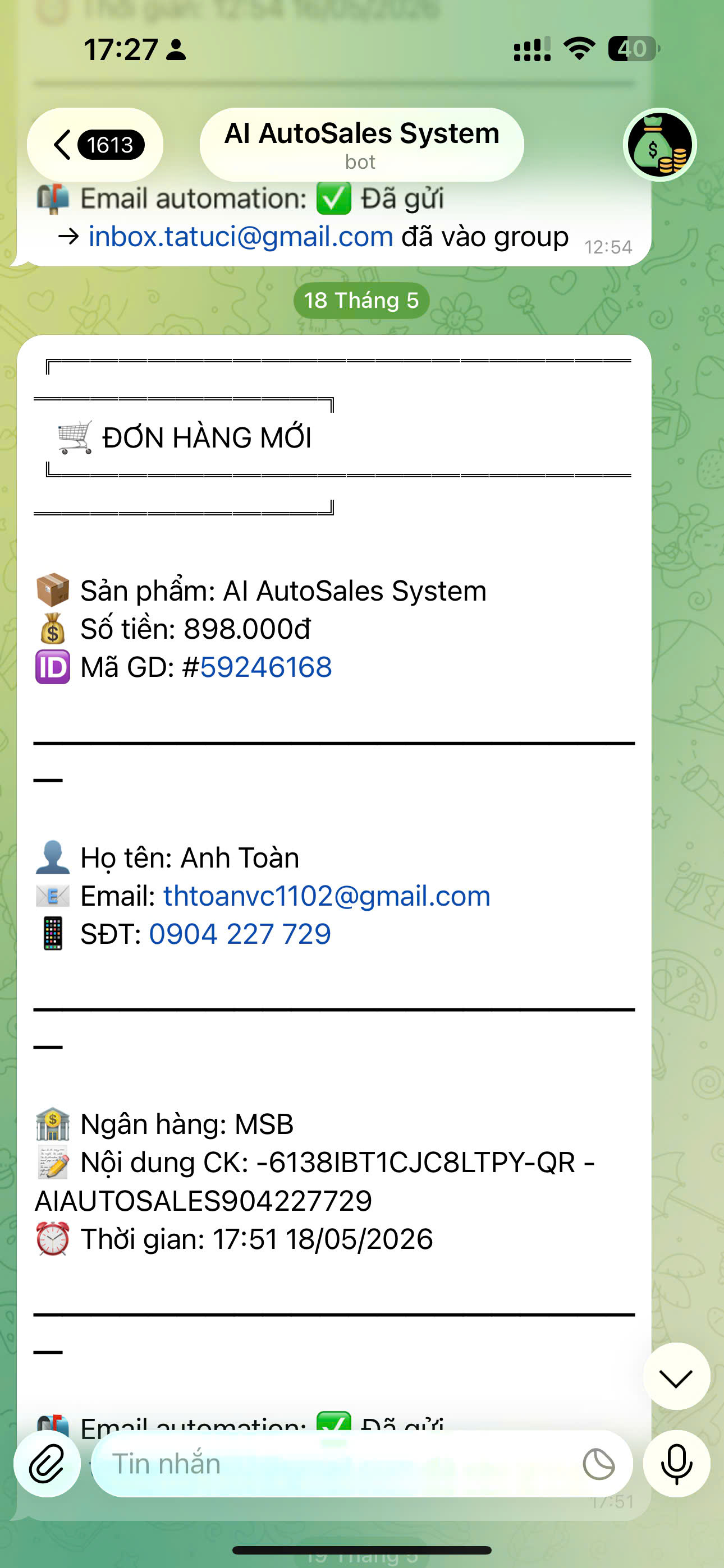 Kết quả doanh thu