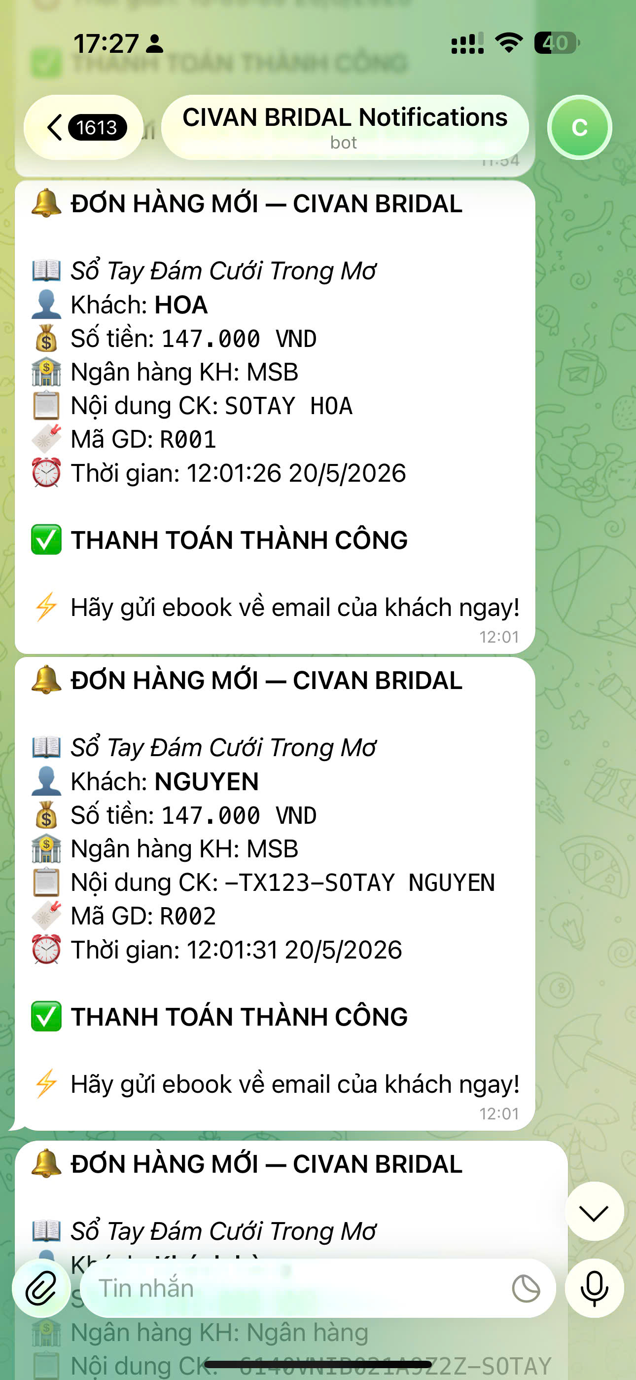 Kết quả doanh thu
